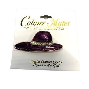 Colour Mates Layered 18kt Gold Hand Painted Purple Hat Enamel Brooch